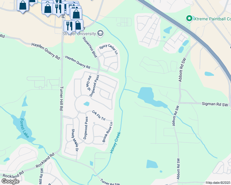 map of restaurants, bars, coffee shops, grocery stores, and more near 8016 White Oak Loop in Stonecrest