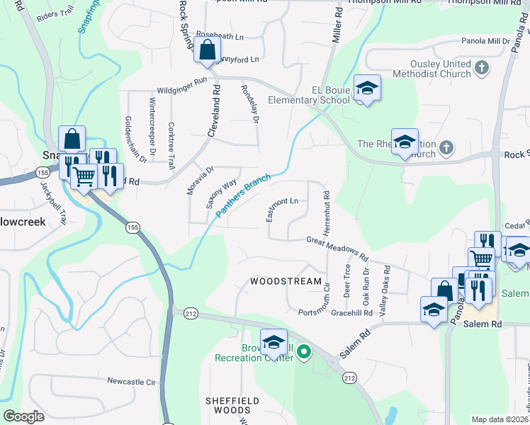 map of restaurants, bars, coffee shops, grocery stores, and more near 3380 Eastmont Lane in Stonecrest