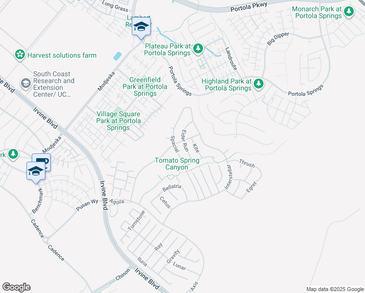 map of restaurants, bars, coffee shops, grocery stores, and more near 66 Eider Run in Irvine