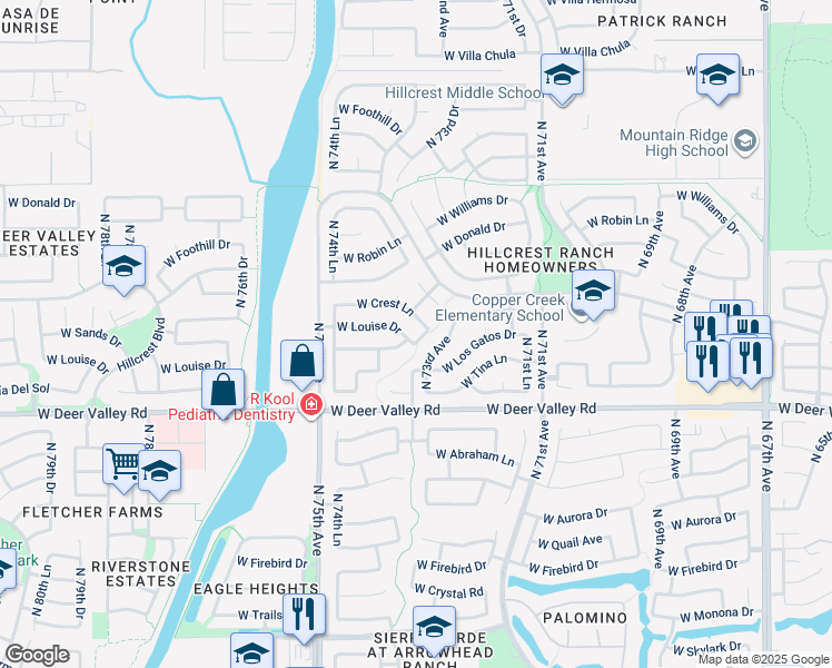 map of restaurants, bars, coffee shops, grocery stores, and more near 22014 North 73rd Lane in Glendale