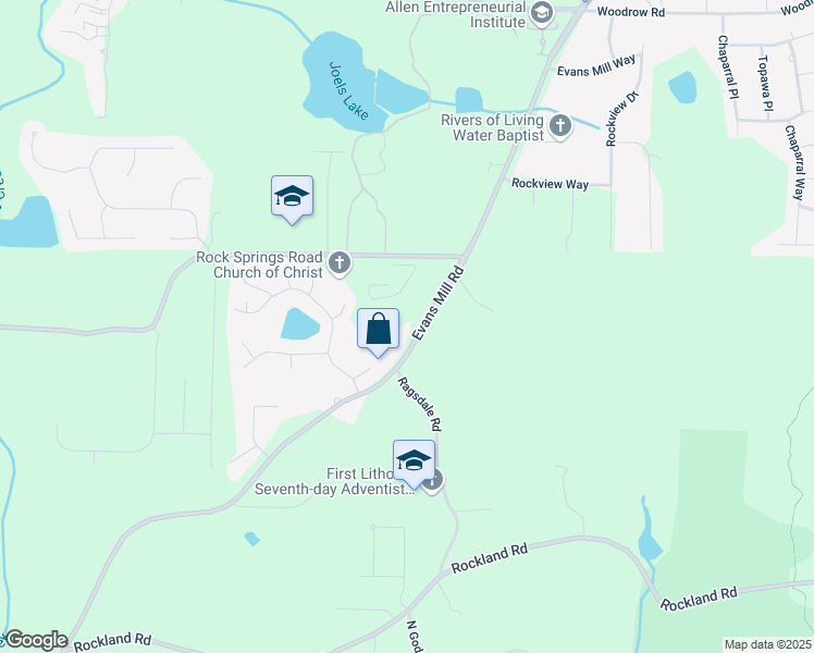 map of restaurants, bars, coffee shops, grocery stores, and more near 3539 Evans Mill Road in Stonecrest