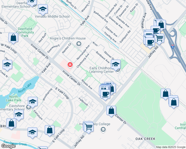 map of restaurants, bars, coffee shops, grocery stores, and more near 5192 Burgundy Circle in Irvine