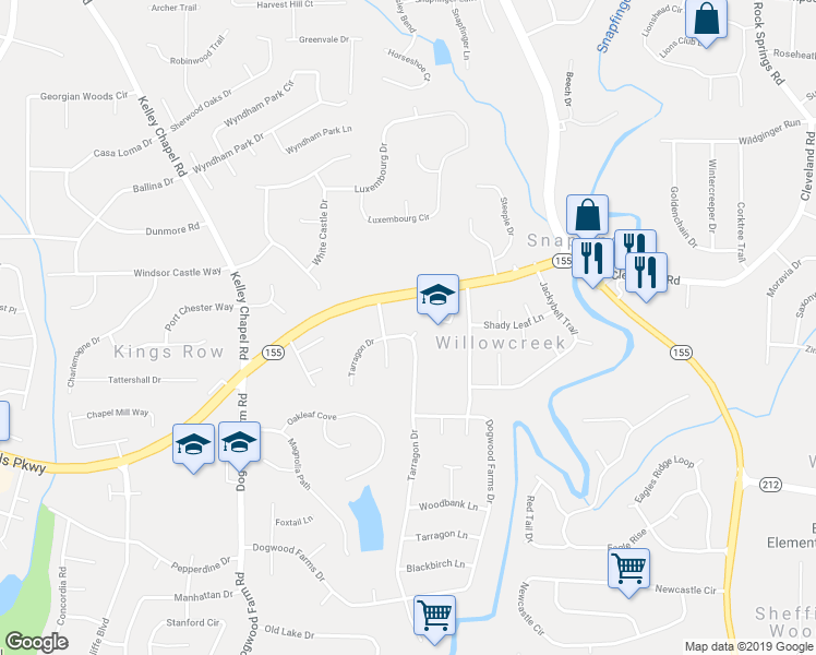 map of restaurants, bars, coffee shops, grocery stores, and more near 3364 Tarragon Drive in Decatur