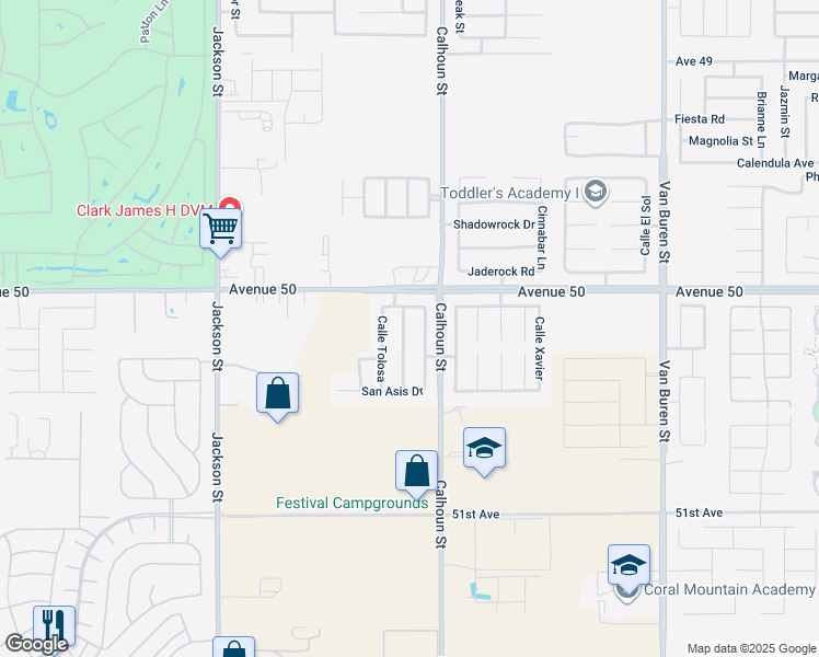 map of restaurants, bars, coffee shops, grocery stores, and more near 50108 San Capistrano Drive in Coachella