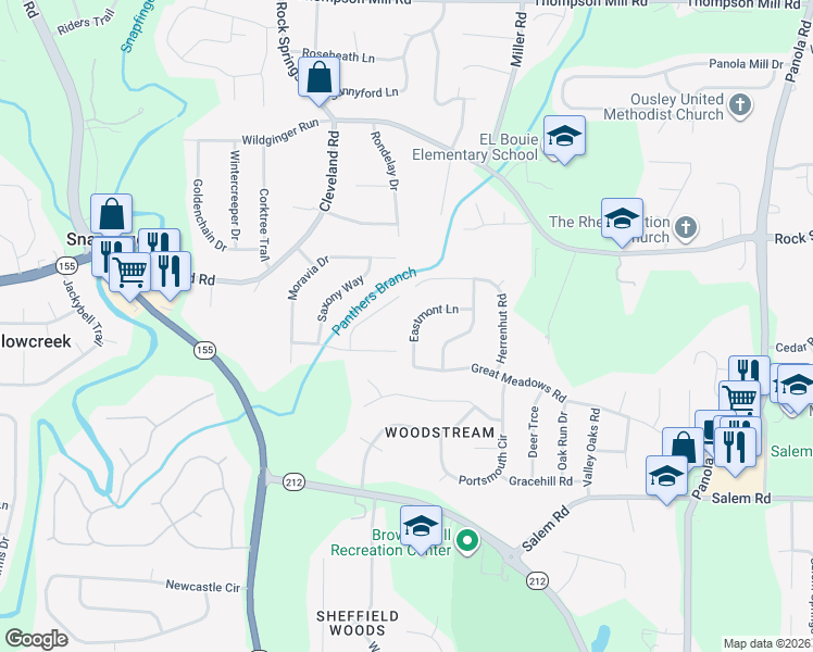map of restaurants, bars, coffee shops, grocery stores, and more near 3380 Eastmont Lane in Stonecrest