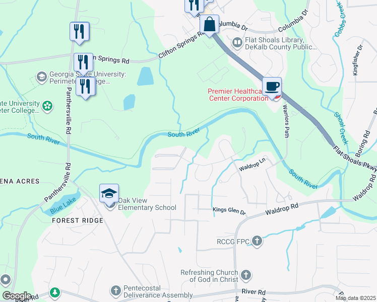 map of restaurants, bars, coffee shops, grocery stores, and more near 2103 Waldrop Place in Decatur