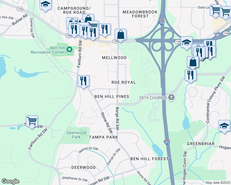 map of restaurants, bars, coffee shops, grocery stores, and more near 3632 Barrow Place Southwest in Atlanta