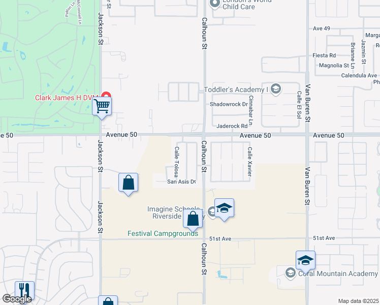 map of restaurants, bars, coffee shops, grocery stores, and more near 50108 San Capistrano Drive in Coachella