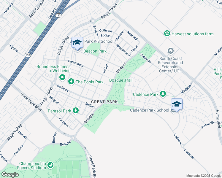 map of restaurants, bars, coffee shops, grocery stores, and more near Bosque in Irvine