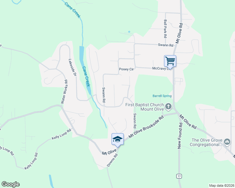 map of restaurants, bars, coffee shops, grocery stores, and more near 6041 Swann Road in Mount Olive