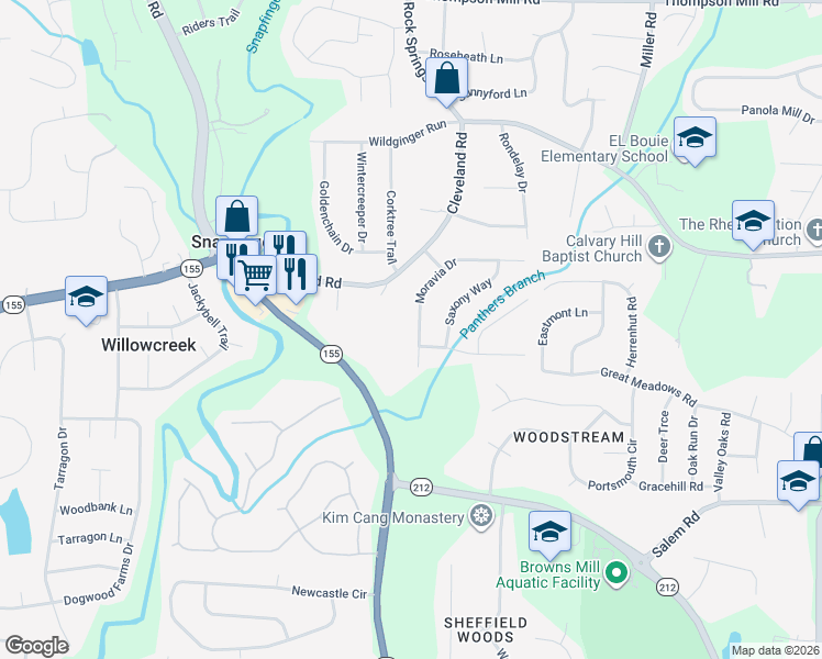 map of restaurants, bars, coffee shops, grocery stores, and more near 3376 Moravia Drive in Lithonia