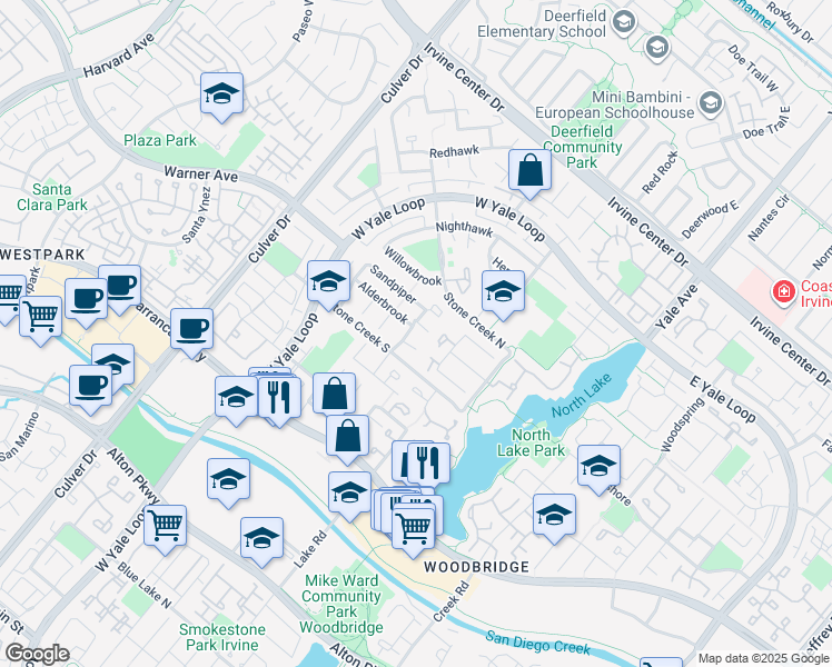 map of restaurants, bars, coffee shops, grocery stores, and more near 42 Wetstone in Irvine