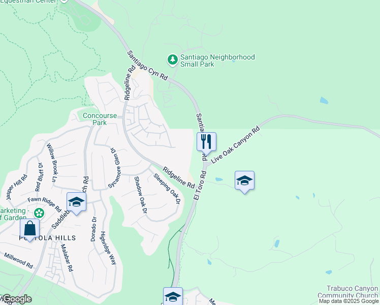 map of restaurants, bars, coffee shops, grocery stores, and more near 29092 Canyon Rim Drive in Trabuco Canyon
