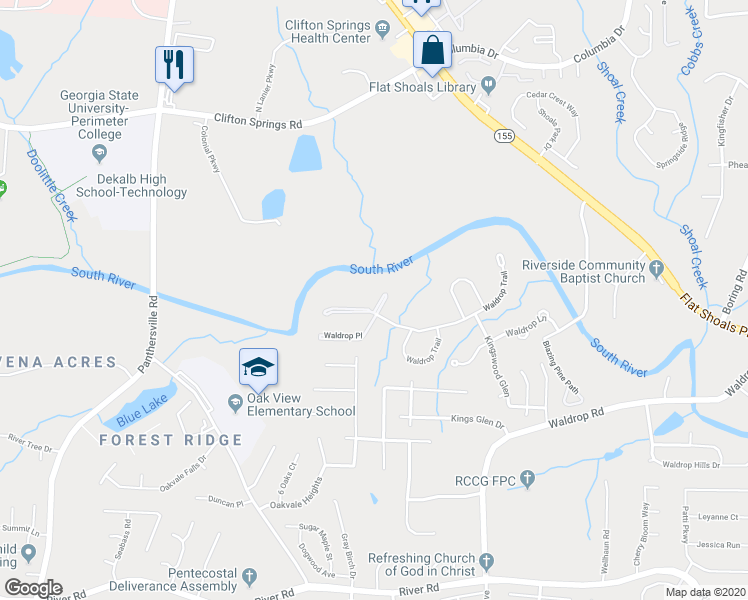 map of restaurants, bars, coffee shops, grocery stores, and more near 2103 Waldrop Place in Decatur