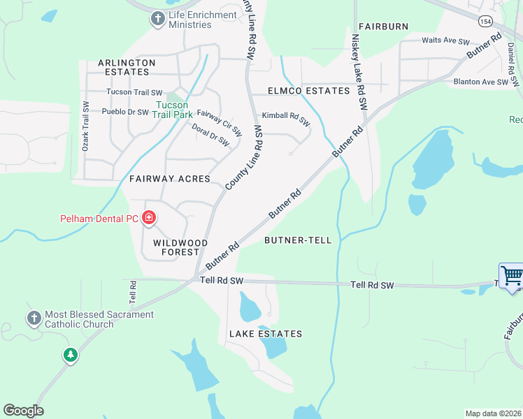 map of restaurants, bars, coffee shops, grocery stores, and more near 2623 Butner Road in Atlanta