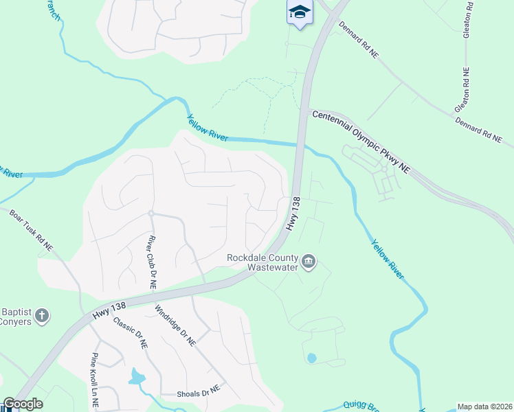 map of restaurants, bars, coffee shops, grocery stores, and more near 2082 Boar Tusk Road Northeast in Conyers