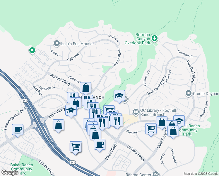map of restaurants, bars, coffee shops, grocery stores, and more near 12 Blanco in Lake Forest
