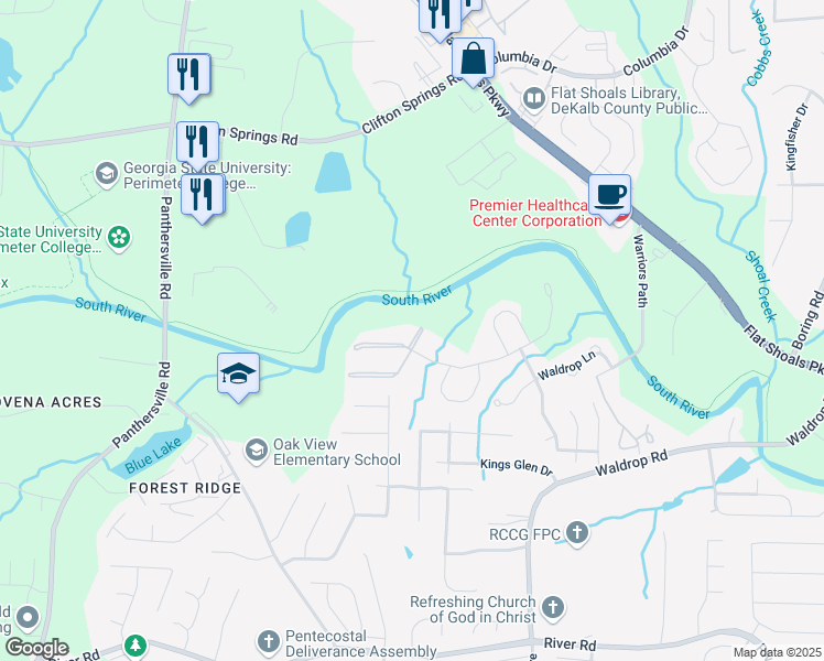 map of restaurants, bars, coffee shops, grocery stores, and more near 1103 Waldrop Place in Decatur