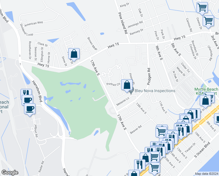 map of restaurants, bars, coffee shops, grocery stores, and more near 959 Pendant Circle in Myrtle Beach