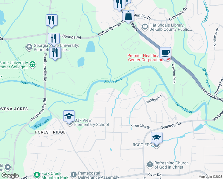map of restaurants, bars, coffee shops, grocery stores, and more near 1103 Waldrop Place in Decatur