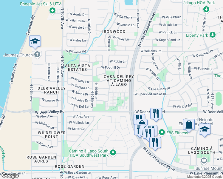 map of restaurants, bars, coffee shops, grocery stores, and more near 10370 West Sands Drive in Peoria