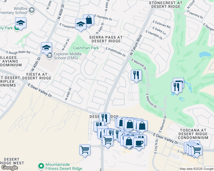 map of restaurants, bars, coffee shops, grocery stores, and more near 21665 North 47th Place in Phoenix