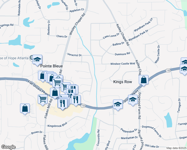 map of restaurants, bars, coffee shops, grocery stores, and more near 4034 Pin Oak Trail in Decatur