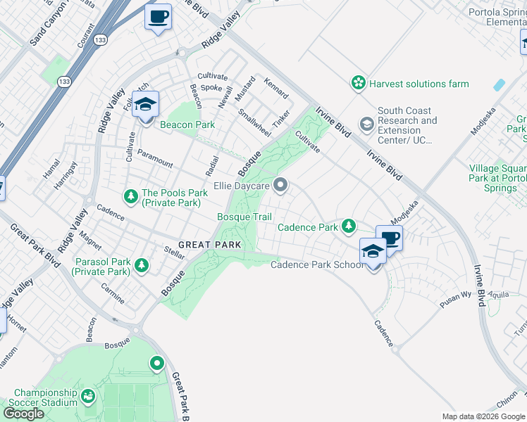 map of restaurants, bars, coffee shops, grocery stores, and more near 162 Perspective in Irvine