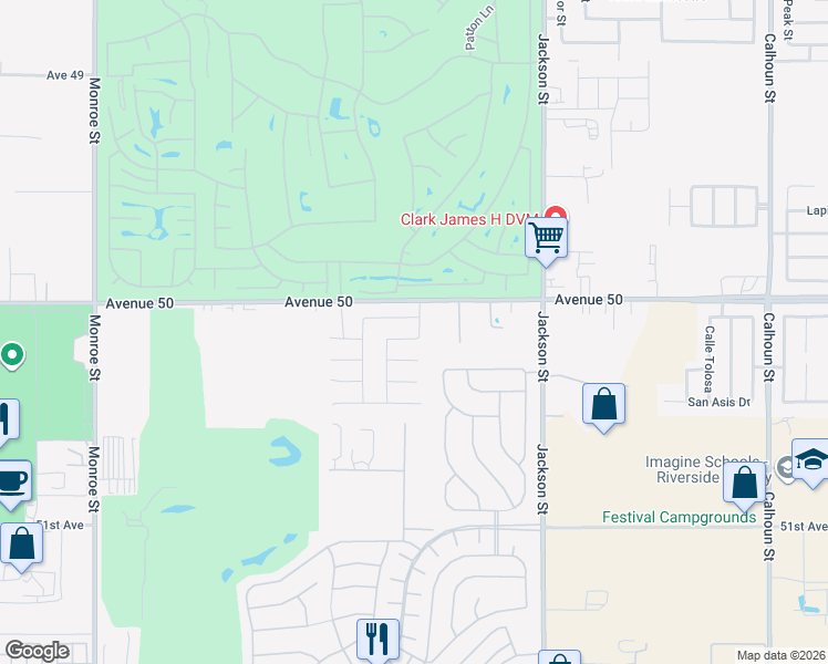 map of restaurants, bars, coffee shops, grocery stores, and more near 82742 Minerva Lane in Indio
