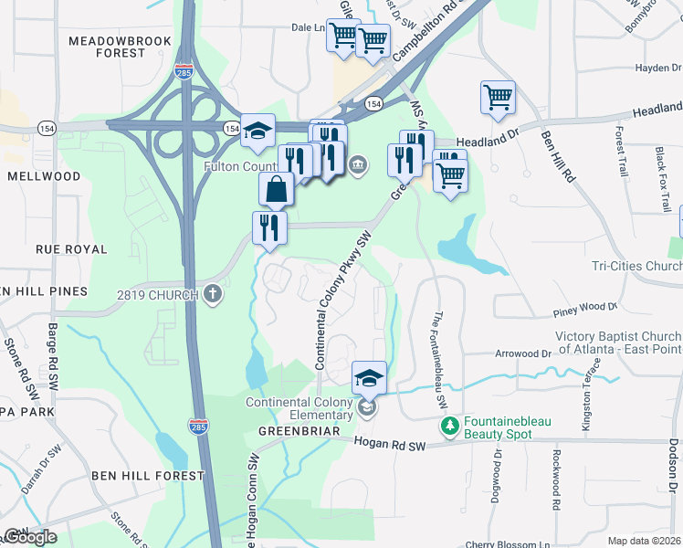 map of restaurants, bars, coffee shops, grocery stores, and more near in Atlanta