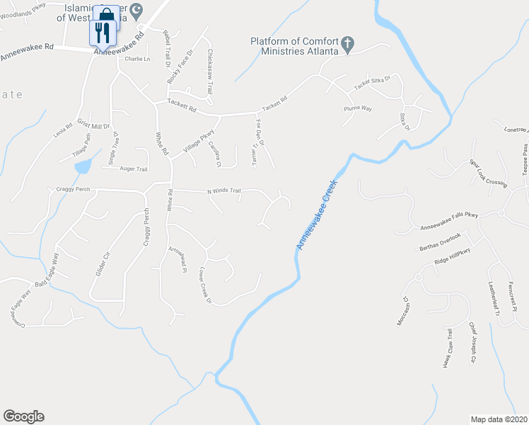 map of restaurants, bars, coffee shops, grocery stores, and more near 3250 Pipemaker Bluff in Douglasville