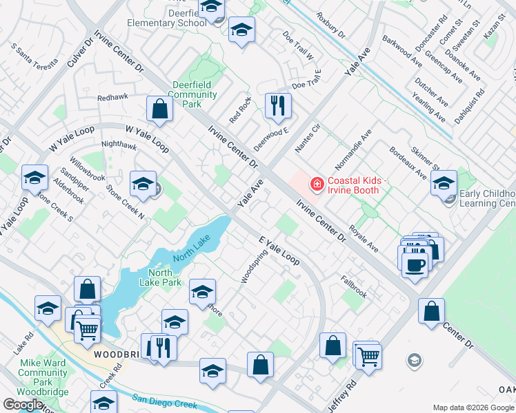 map of restaurants, bars, coffee shops, grocery stores, and more near in Irvine