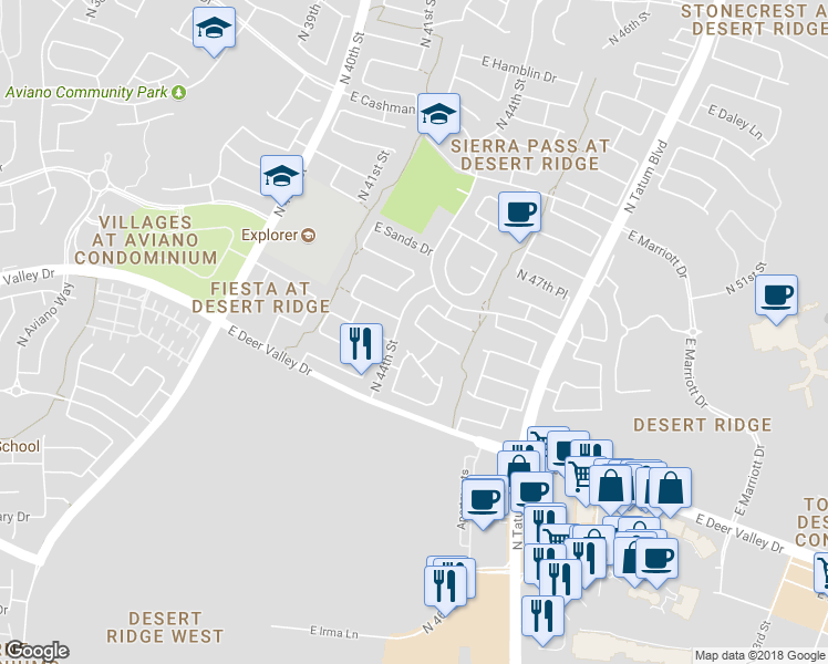 map of restaurants, bars, coffee shops, grocery stores, and more near 4409 East Melinda Lane in Phoenix