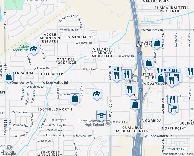 map of restaurants, bars, coffee shops, grocery stores, and more near 2818 West Deer Valley Road in Phoenix