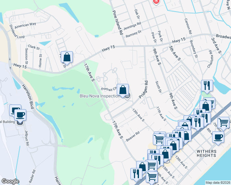 map of restaurants, bars, coffee shops, grocery stores, and more near 1330 Tranquility Lane in Myrtle Beach