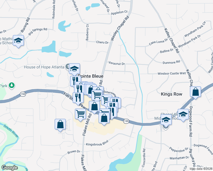 map of restaurants, bars, coffee shops, grocery stores, and more near 3924 Wintersweet Drive in Decatur