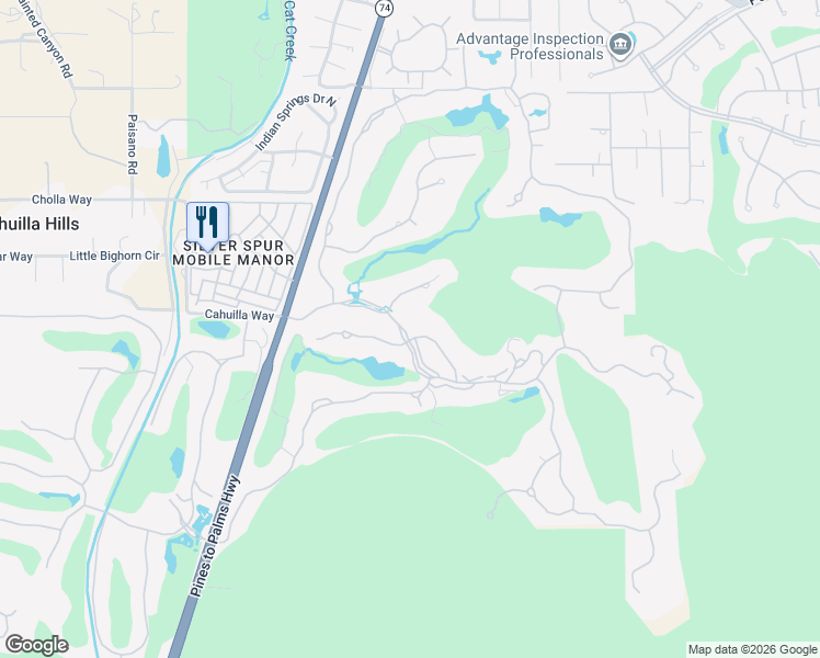map of restaurants, bars, coffee shops, grocery stores, and more near 400 Vista Creek in Palm Desert