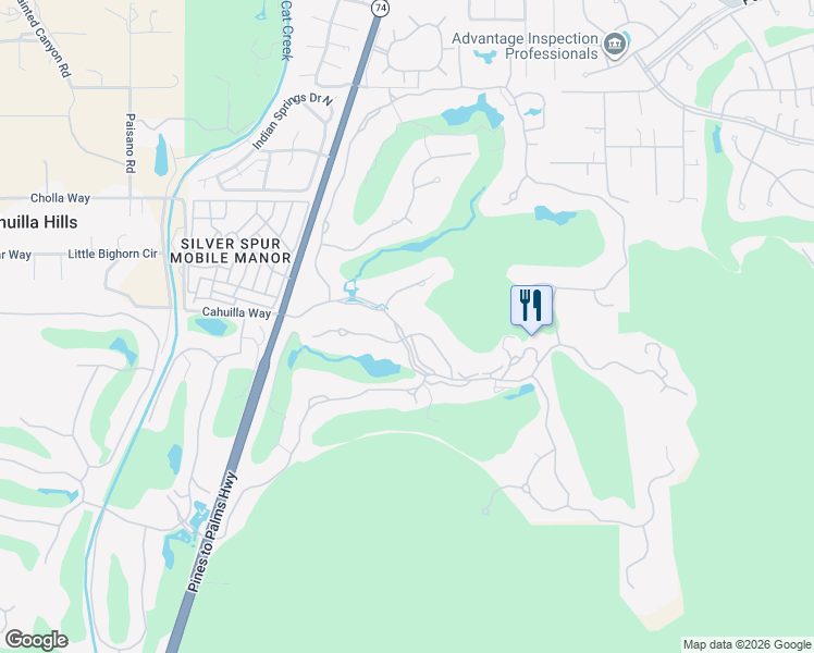 map of restaurants, bars, coffee shops, grocery stores, and more near 400 Vista Creek in Palm Desert