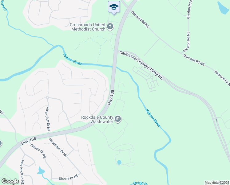 map of restaurants, bars, coffee shops, grocery stores, and more near 1820 Riverchase Circle Northeast in Conyers