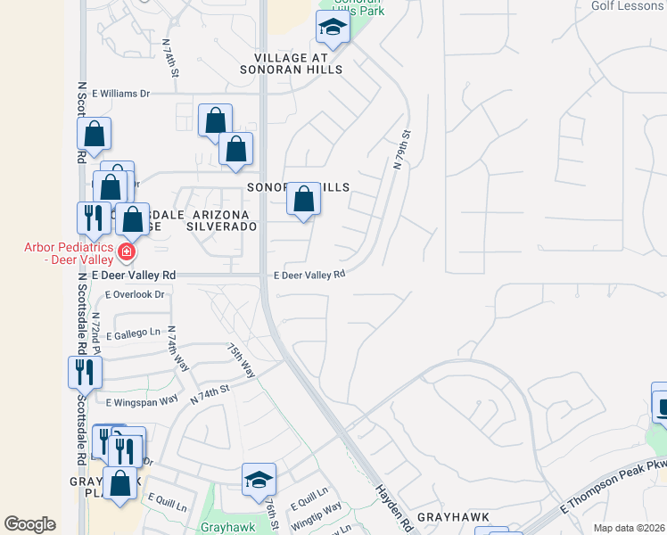 map of restaurants, bars, coffee shops, grocery stores, and more near 7736 East Overlook Drive in Scottsdale