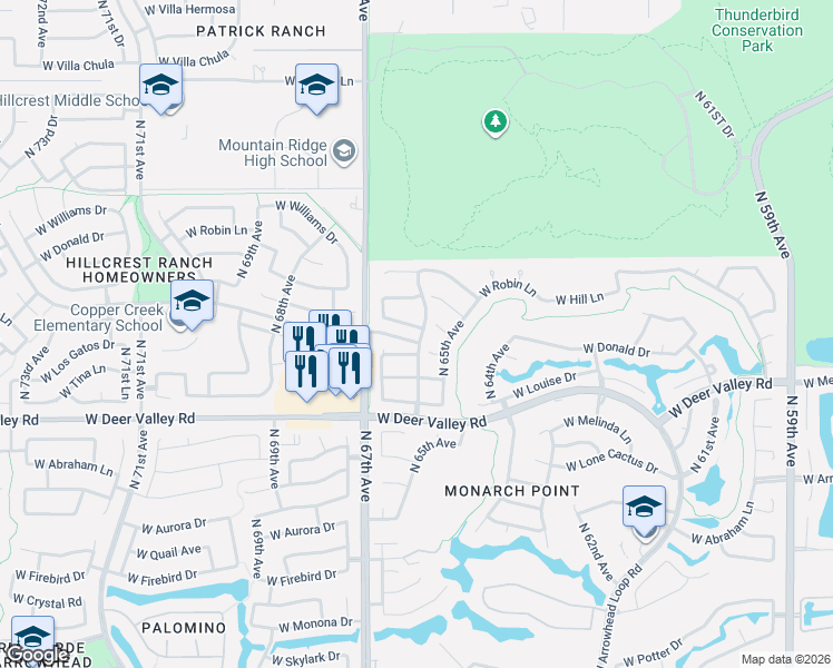 map of restaurants, bars, coffee shops, grocery stores, and more near 6622 West Crest Lane in Glendale