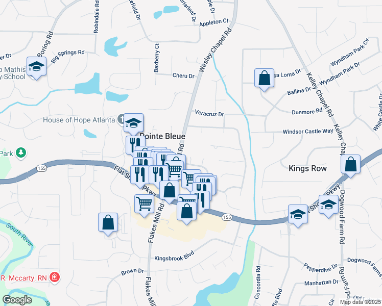 map of restaurants, bars, coffee shops, grocery stores, and more near 3924 Wintersweet Drive in Decatur