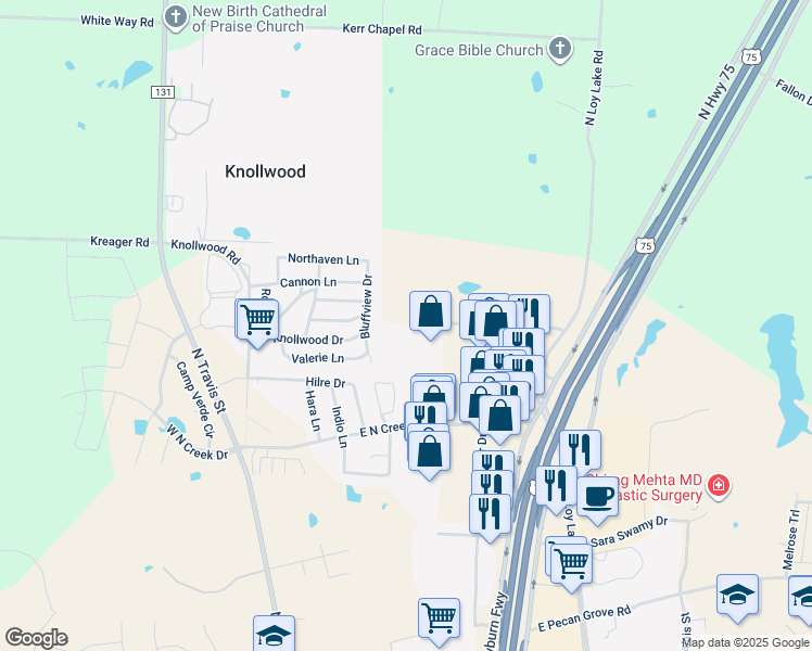 map of restaurants, bars, coffee shops, grocery stores, and more near 20 in Sherman