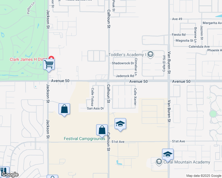 map of restaurants, bars, coffee shops, grocery stores, and more near 50019 Calle Frontera in Coachella