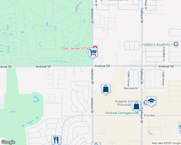 map of restaurants, bars, coffee shops, grocery stores, and more near 50095 Jackson Street in Coachella