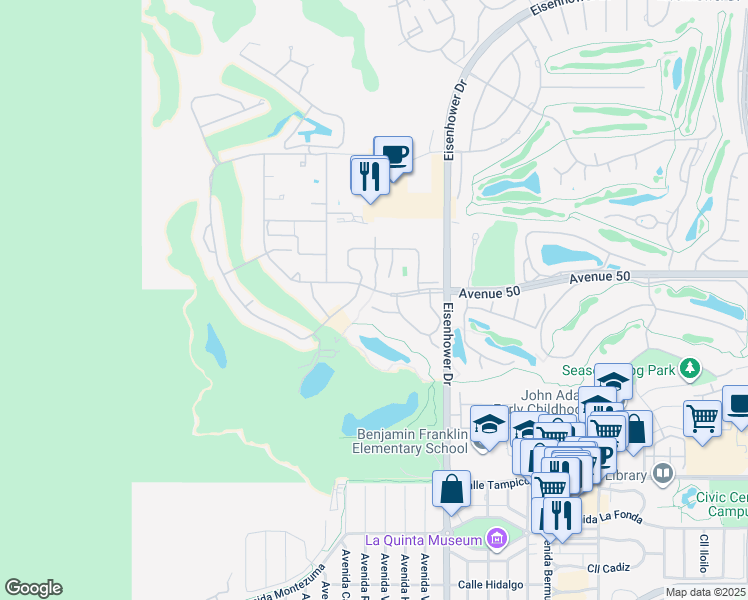 map of restaurants, bars, coffee shops, grocery stores, and more near 50008 Calle Oaxaca in La Quinta