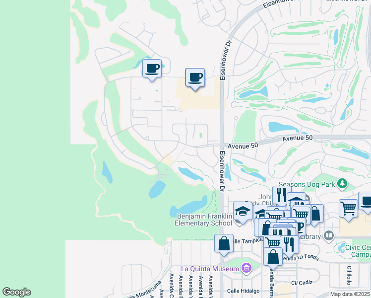 map of restaurants, bars, coffee shops, grocery stores, and more near 50008 Calle Oaxaca in La Quinta