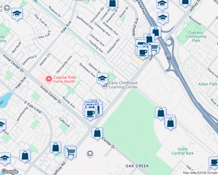 map of restaurants, bars, coffee shops, grocery stores, and more near 13 Greenwood in Irvine