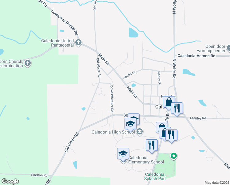 map of restaurants, bars, coffee shops, grocery stores, and more near 197 Dove Whitaker Street in Caledonia