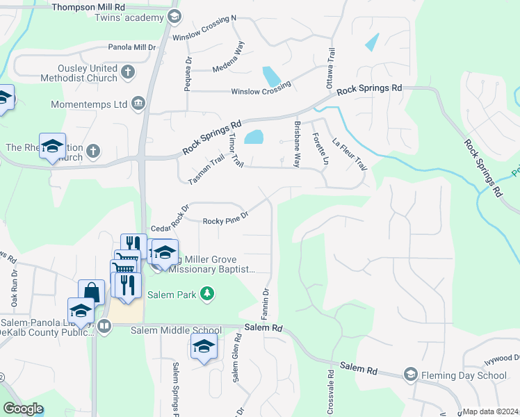 map of restaurants, bars, coffee shops, grocery stores, and more near 5411 Rocky Pine Drive in Lithonia